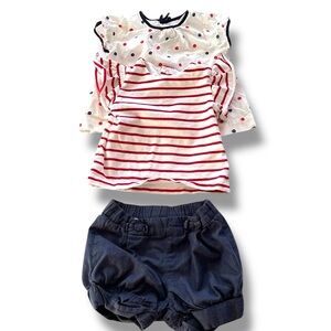 Jacadi Baby Girl Set 12m Tops Shorts Red White And